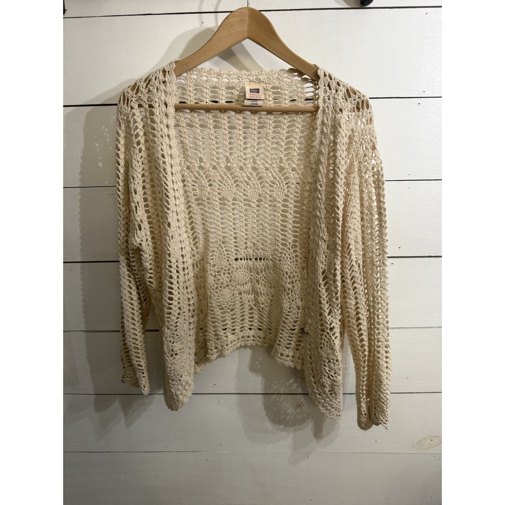 90s Y2K Crochet Cardigan Fairy Cottage Boho Hippie Coquette SZ Large VTG